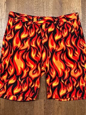 Loudmouth Flames Fire All Over Print Polyester Golf Shorts Mens 36